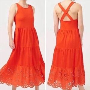 J Crew Tiered Maxi Dress with Eyelet Trim Size Medium